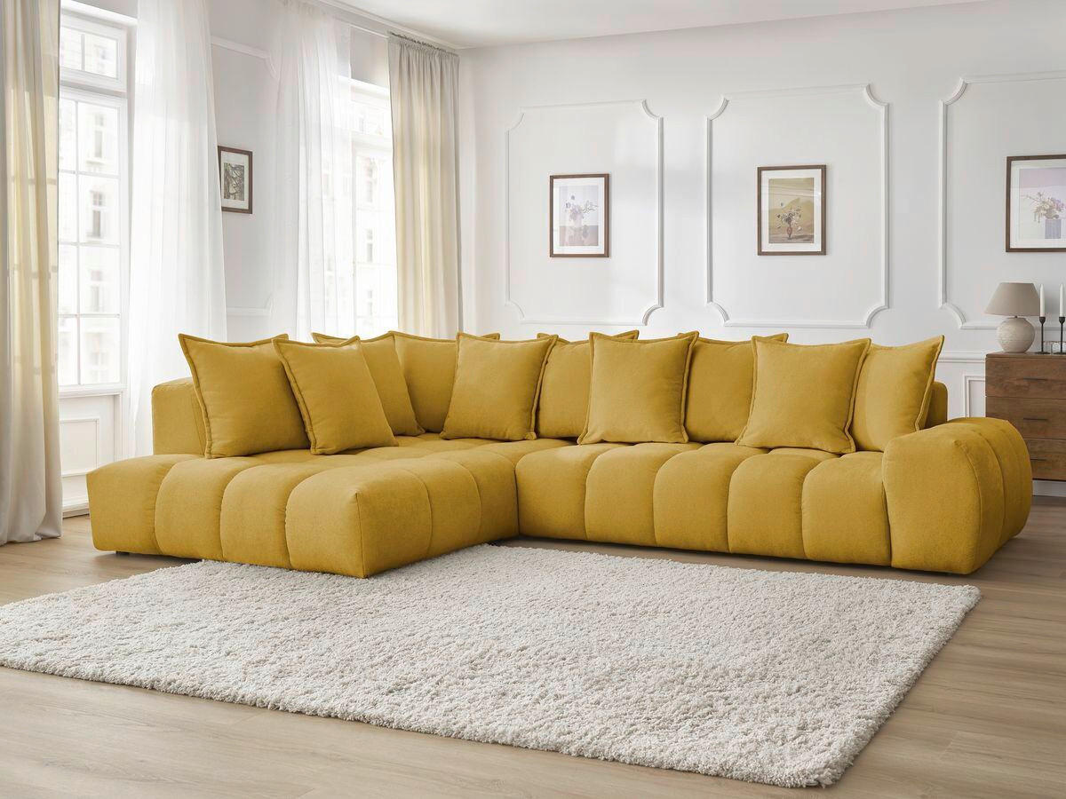 ECKSOFA Ottomane links  EVEREST Gelb Struktur  - Gelb/Schwarz, MODERN, Kunststoff/Textil (210/352cm) - Livetastic