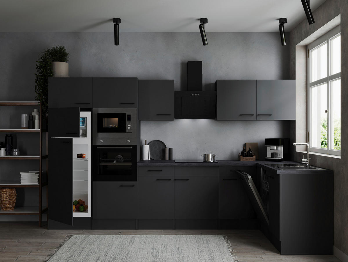 ECKKÜCHE - Dunkelgrau/Schwarz, Design, Holzwerkstoff/Metall (340/172cm) - Respekta