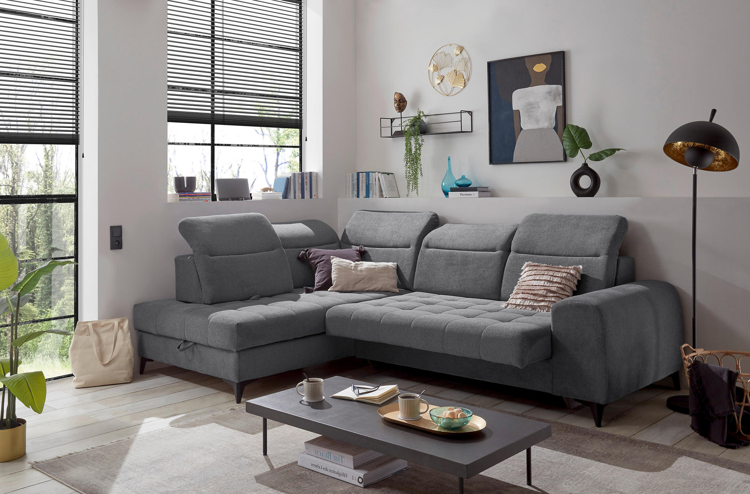 ECKSOFA Anthrazit Webstoff  - Anthrazit/Schwarz, KONVENTIONELL, Kunststoff/Textil (200/282cm) - MID.YOU