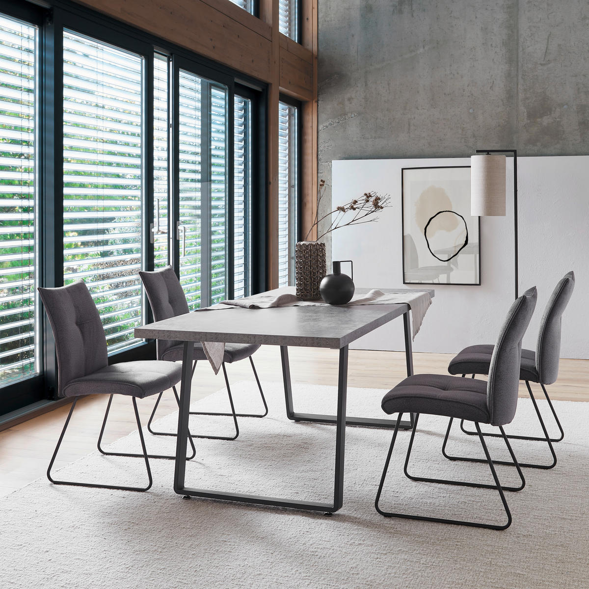 JEDILNA MIZA, siva  - siva/črna, Design, kovina/leseni material (160/90/76cm) - Carryhome