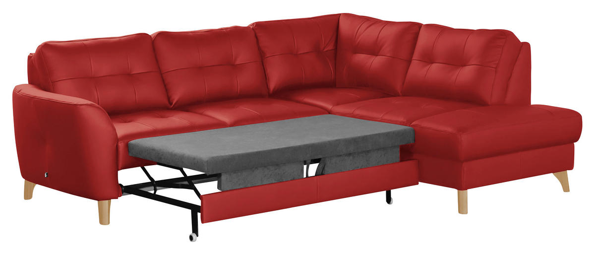 ECKSOFA in Lederlook Echtleder Rot  - Buchefarben/Rot, Design, Leder/Holz (236/190cm) - Livetastic