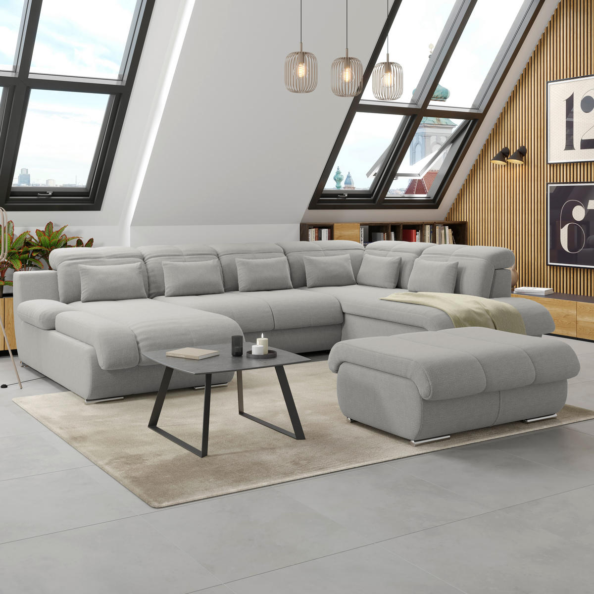 HOCKER Textil Grau  - Chromfarben/Grau, Modern, Textil/Metall (100/43/80cm) - Livetastic