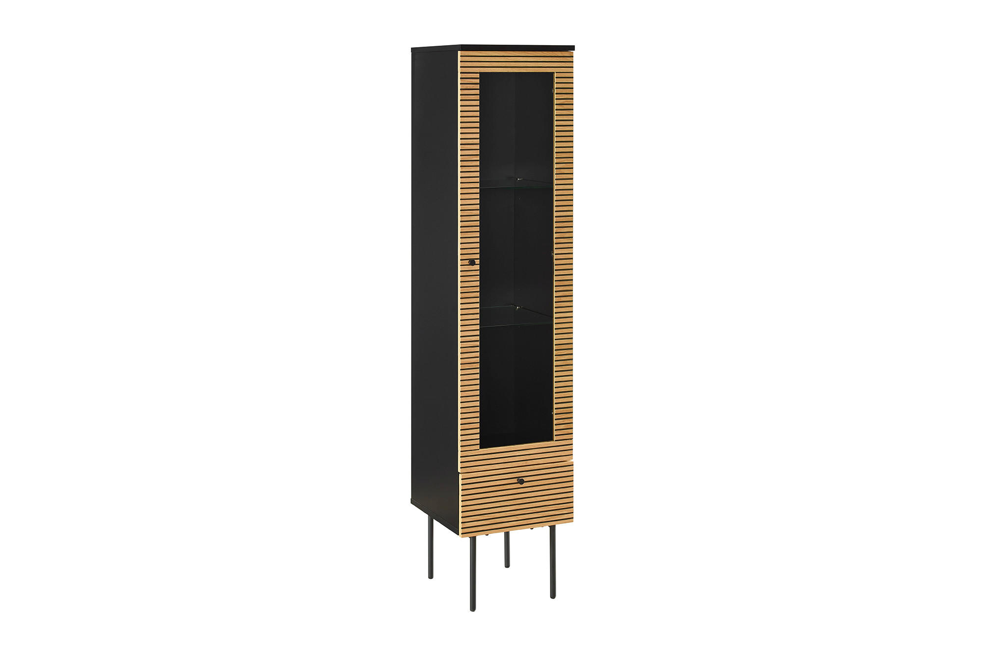 VITRINE in furniert Eiche Schwarz, Eichefarben  - Klar/Eichefarben, Design, Glas/Holz (40/179/43cm) - Livetastic