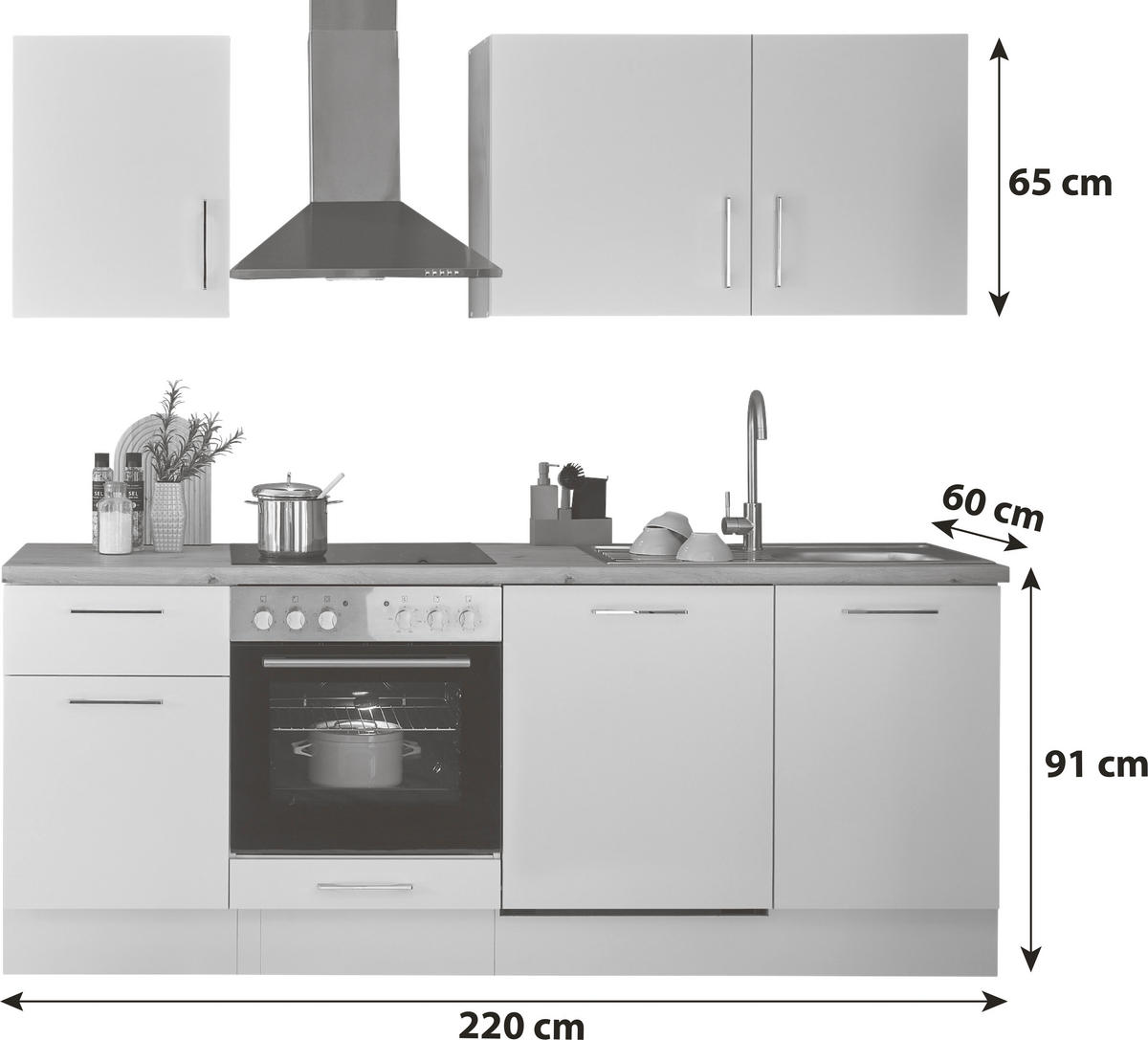 KÜCHENBLOCK 220 cm   in Schwarz, Eiche Artisan  - Schwarz/Eiche Artisan, Basics, Holzwerkstoff/Metall (220cm) - P & B