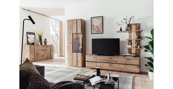 WOHNWAND in Anthrazit, Eichefarben 285/208/50 cm - Eichefarben/Anthrazit, KONVENTIONELL, Glas/Holzwerkstoff (285/208/50cm) - Cantus