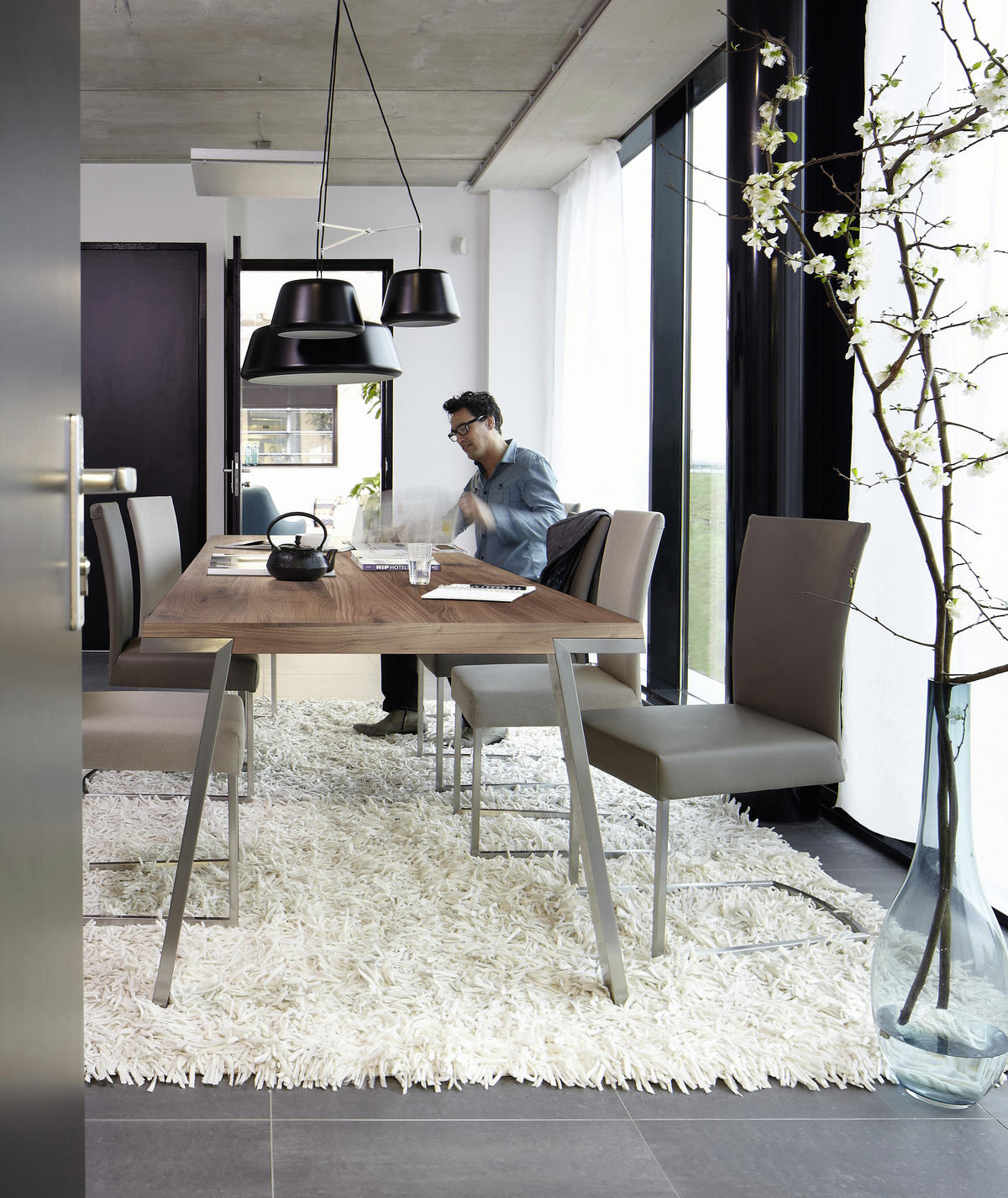 ESSTISCH in Holz, Metall 180/100/77 cm  - Edelstahlfarben/Nussbaumfarben, Design, Holz/Metall (180/100/77cm) - Bert Plantagie