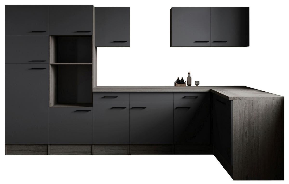 ECKKÜCHE 340/172 cm  in Grau, Eichefarben  - Eichefarben/Schwarz, Design, Holzwerkstoff/Metall (340/172cm) - Respekta