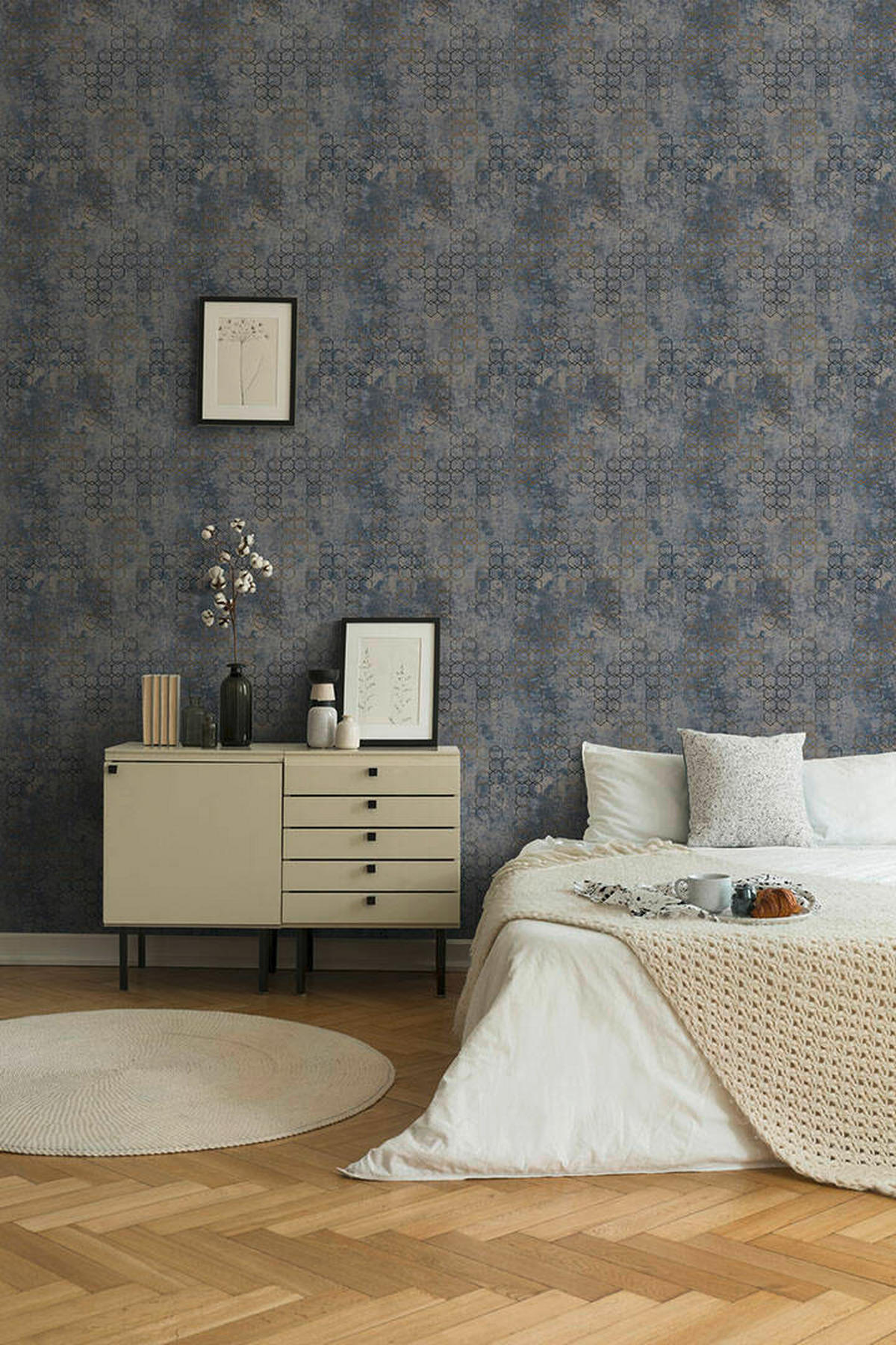 VINILNA TAPETA - zlate barve/modra, Design, papir (53*1000cm)