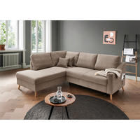 ECKSOFA Valentina Graubraun Cord Zierkissen, Rückenkissen, Schlaffunktion  - Graubraun/Naturfarben, MODERN, Holz/Textil (200/230cm) - P & B