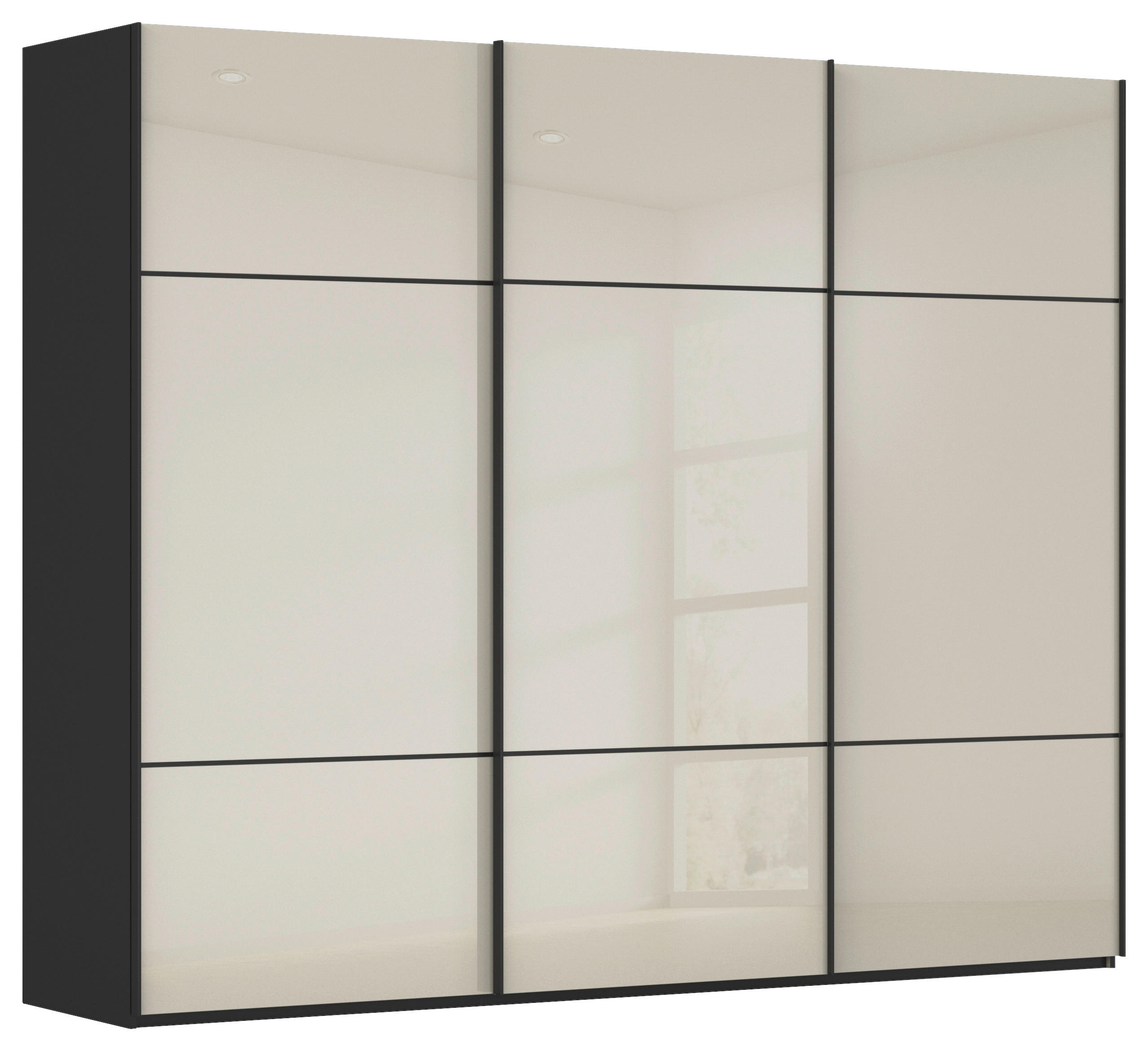 SCHWEBETÜRENSCHRANK Schwarz, Champagner  - Champagner/Schwarz, Konventionell, Glas/Holzwerkstoff (301/223/68cm) - Novel