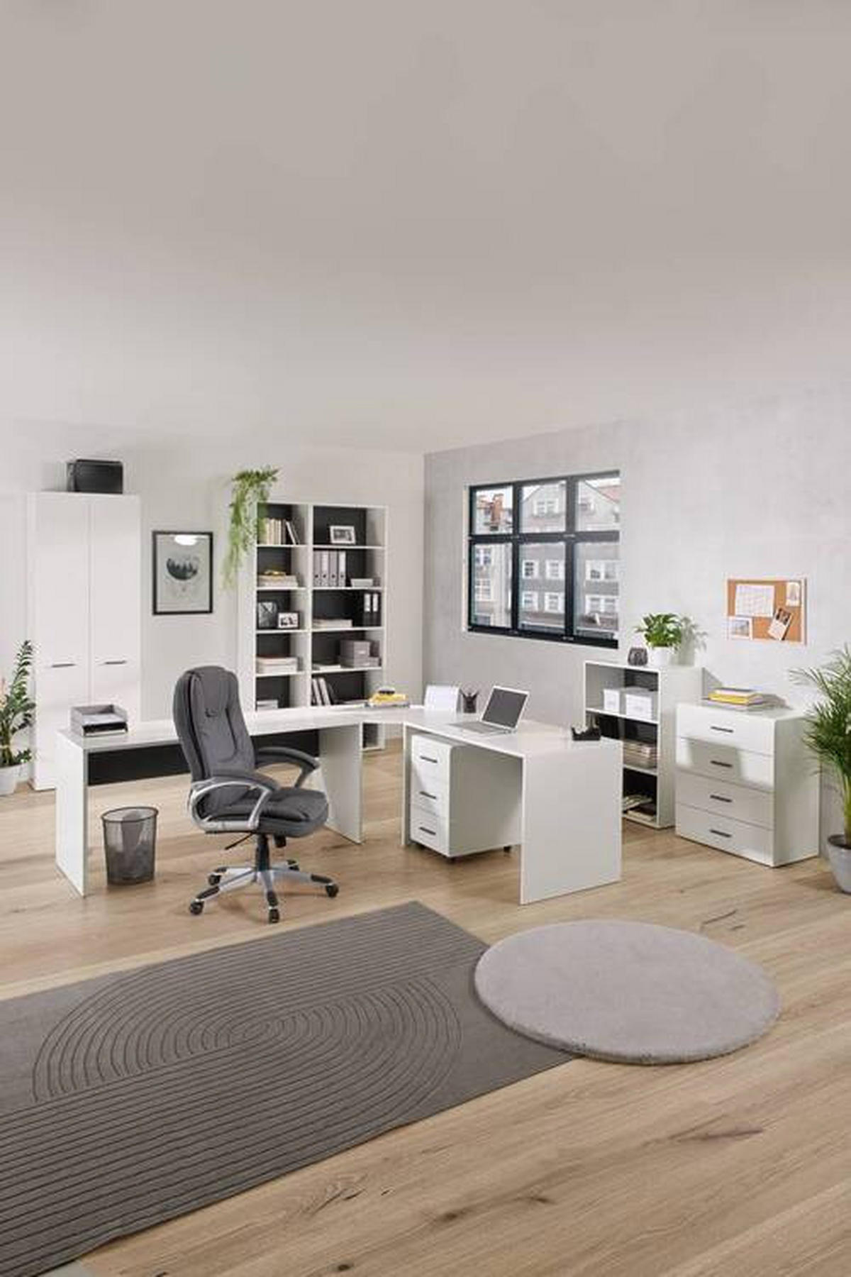 SKRINKA NA DOKUMENTY, antracitová, biela, biela s vysokým leskom, 75/185,6/41,6 cm - biela/biela s vysokým leskom, Basics, kompozitné drevo (75/185,6/41,6cm) - Hom`in