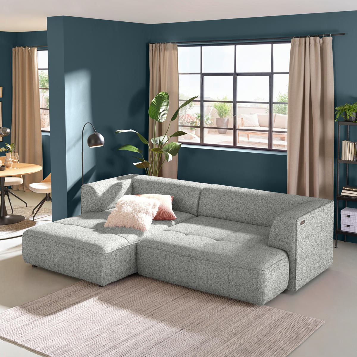 ECKSOFA Webstoff Silberfarben  - Silberfarben/Schwarz, Design, Kunststoff/Textil (188/288cm) - Welnova