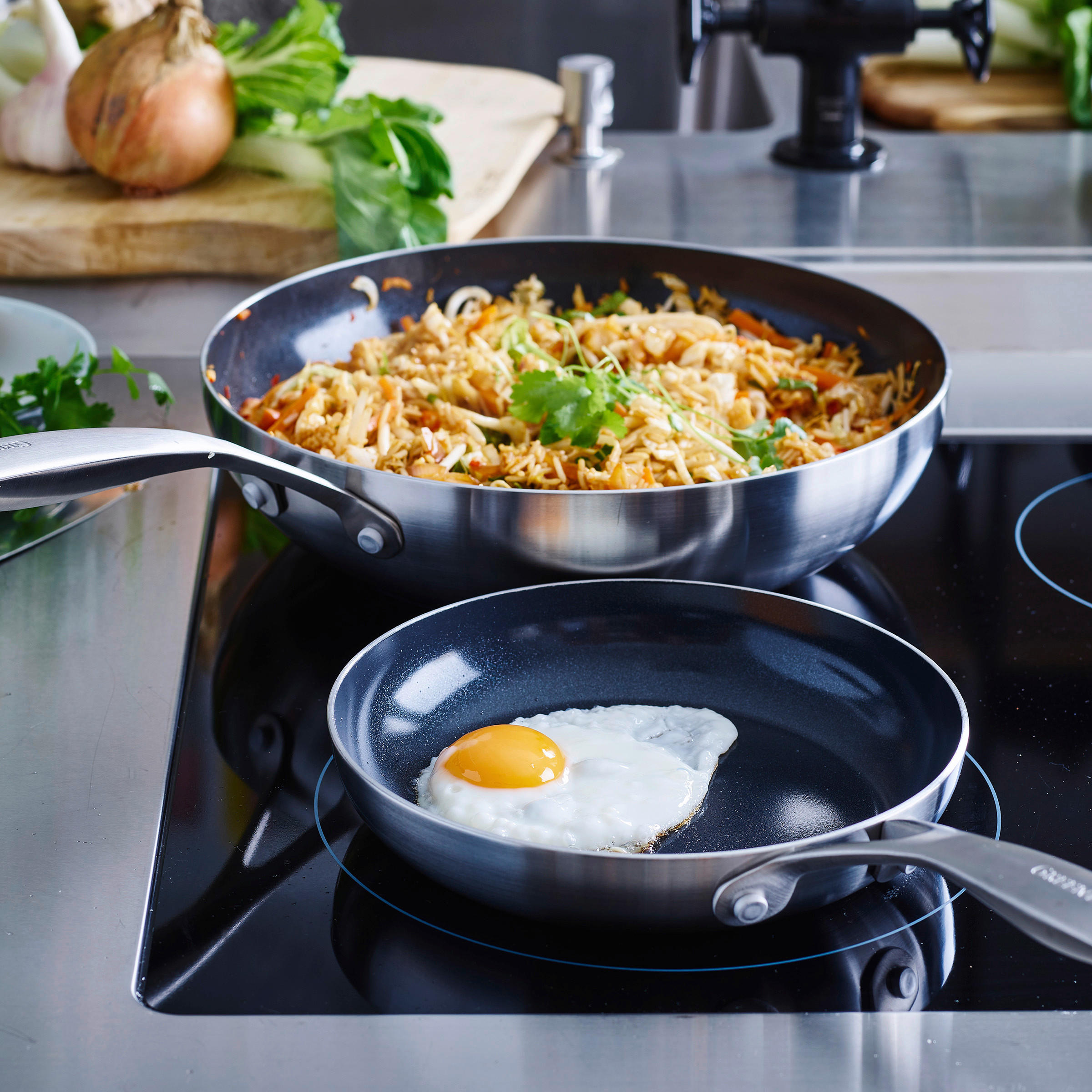 Thumbnail - GreenPan Pfannenset Geneva, Schwarz, Metall, 2-teilig, 0 L, rund, antihaftbeschichtet, PTFE-frei, Kochen, Pfannen, Pfann...