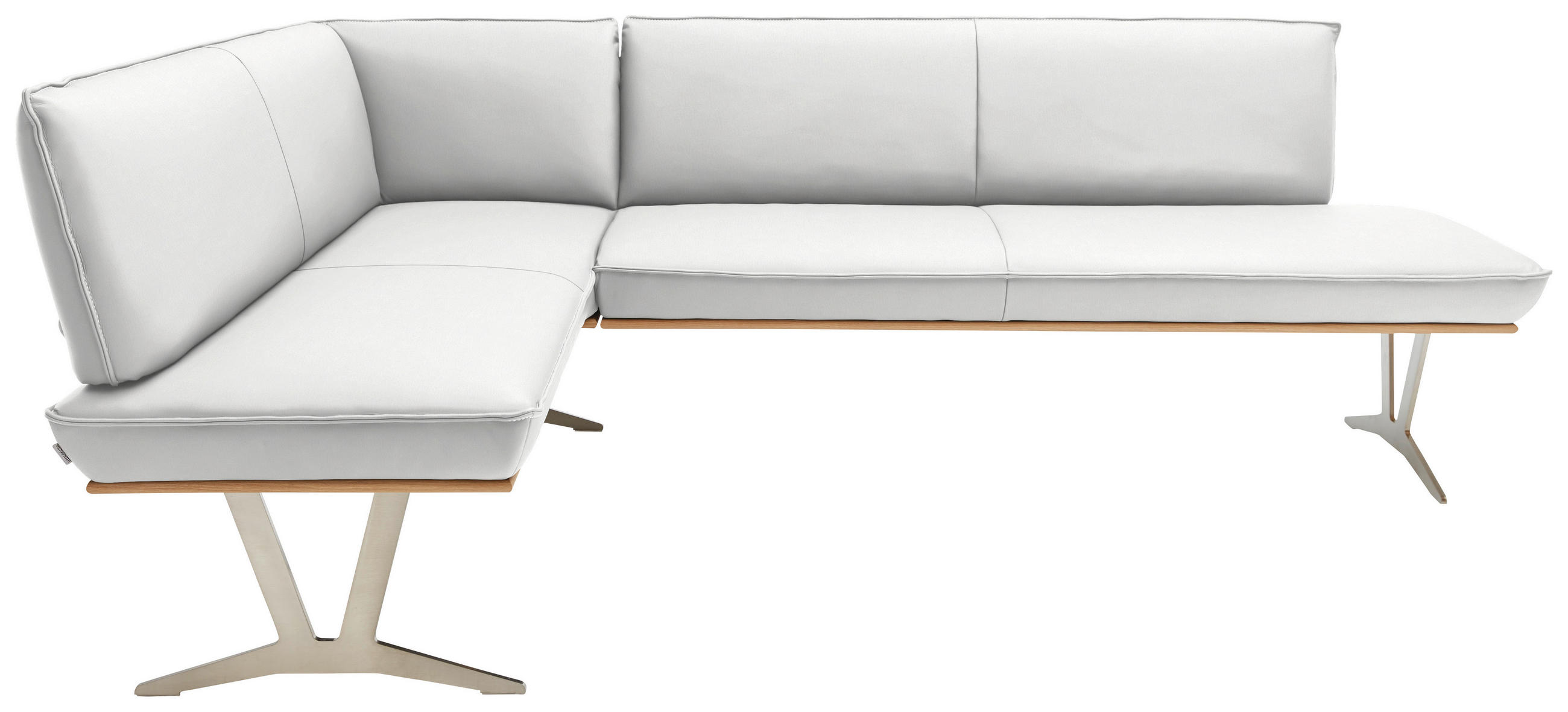 ECKBANK 152/197 cm  in Weiß  - Edelstahlfarben/Beige, Design, Leder/Holz (152/197cm) - Ambiente
