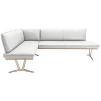 ECKBANK in Holz, Metall, Leder Weiss  - Weiss/Edelstahlfarben, Design, Leder/Holz (152/197cm) - Ambiente