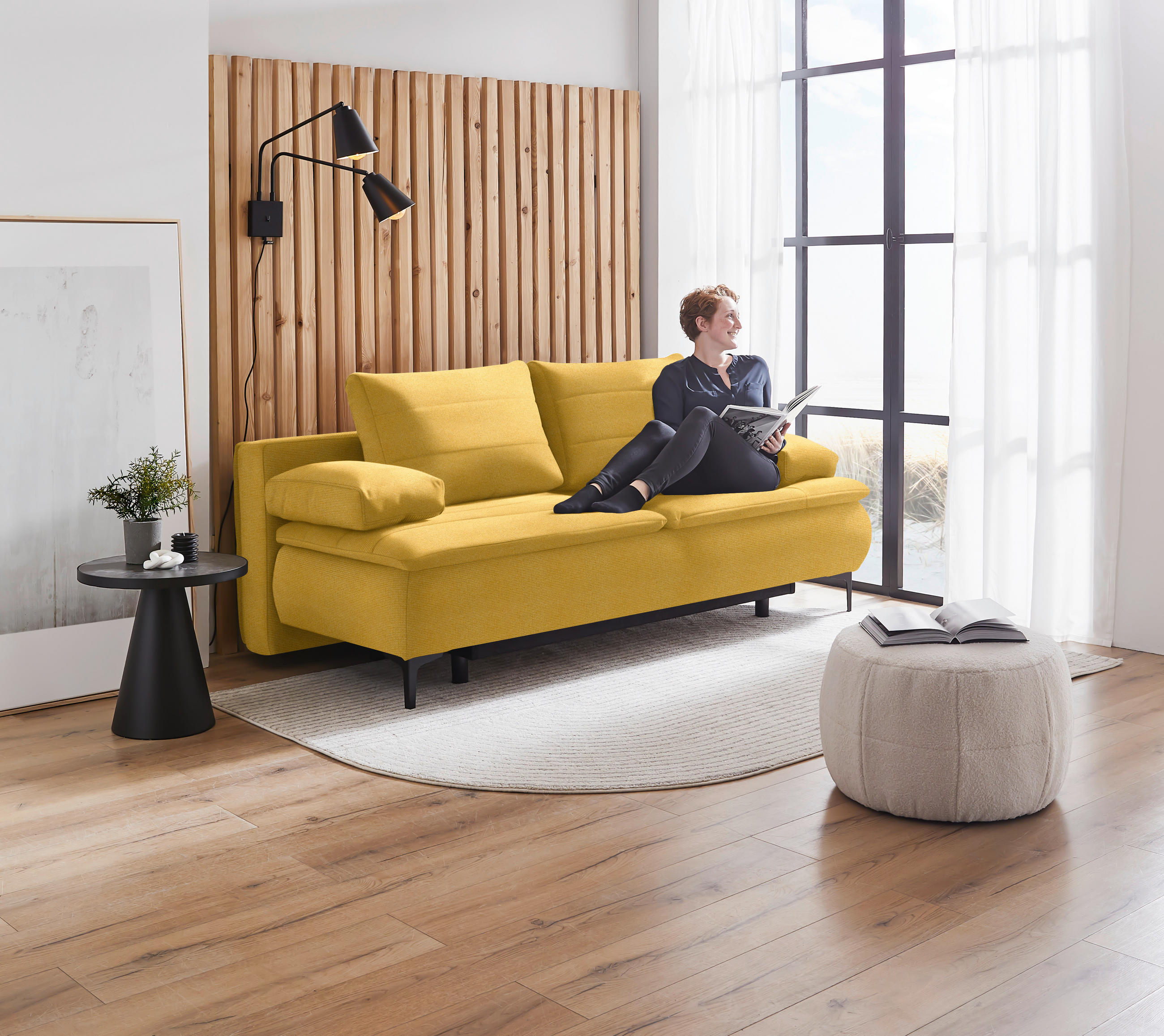 BOXSPRINGSOFA Flachgewebe Currygelb  - Currygelb/Schwarz, KONVENTIONELL, Textil/Metall (204/93/100cm) - Novel