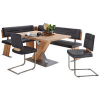 ECKBANKGRUPPE beflockt Anthrazit, Eichefarben, Edelstahlfarben  - Edelstahlfarben/Eichefarben, KONVENTIONELL, Textil/Metall (155/205cm) - Cantus