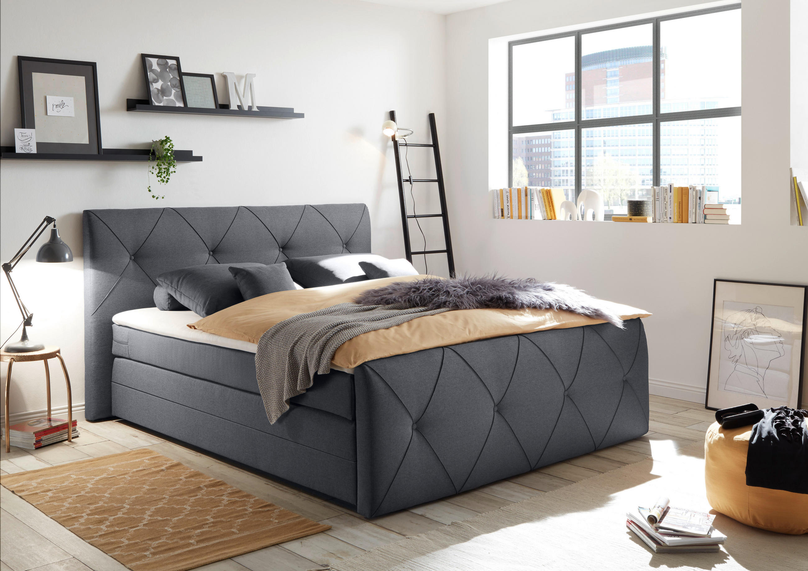 BOXSPRINGBETT 180/200 cm  in Anthrazit  - Anthrazit, Basics, Holzwerkstoff/Kunststoff (180/200cm) - MID.YOU