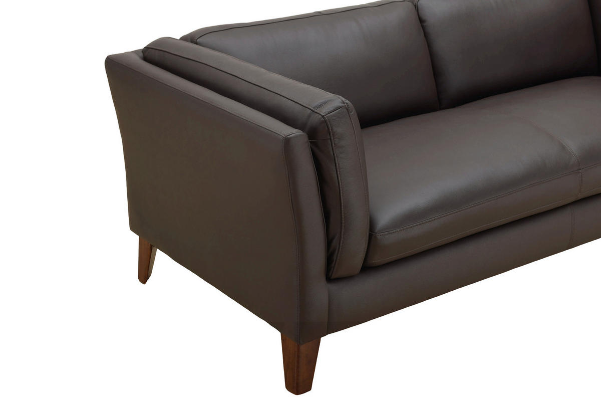 3-SITZER-SOFA SERA Echtleder Lederlook Braun  - Dunkelbraun/Braun, Design, Leder/Holz (190/72/88cm) - Livetastic