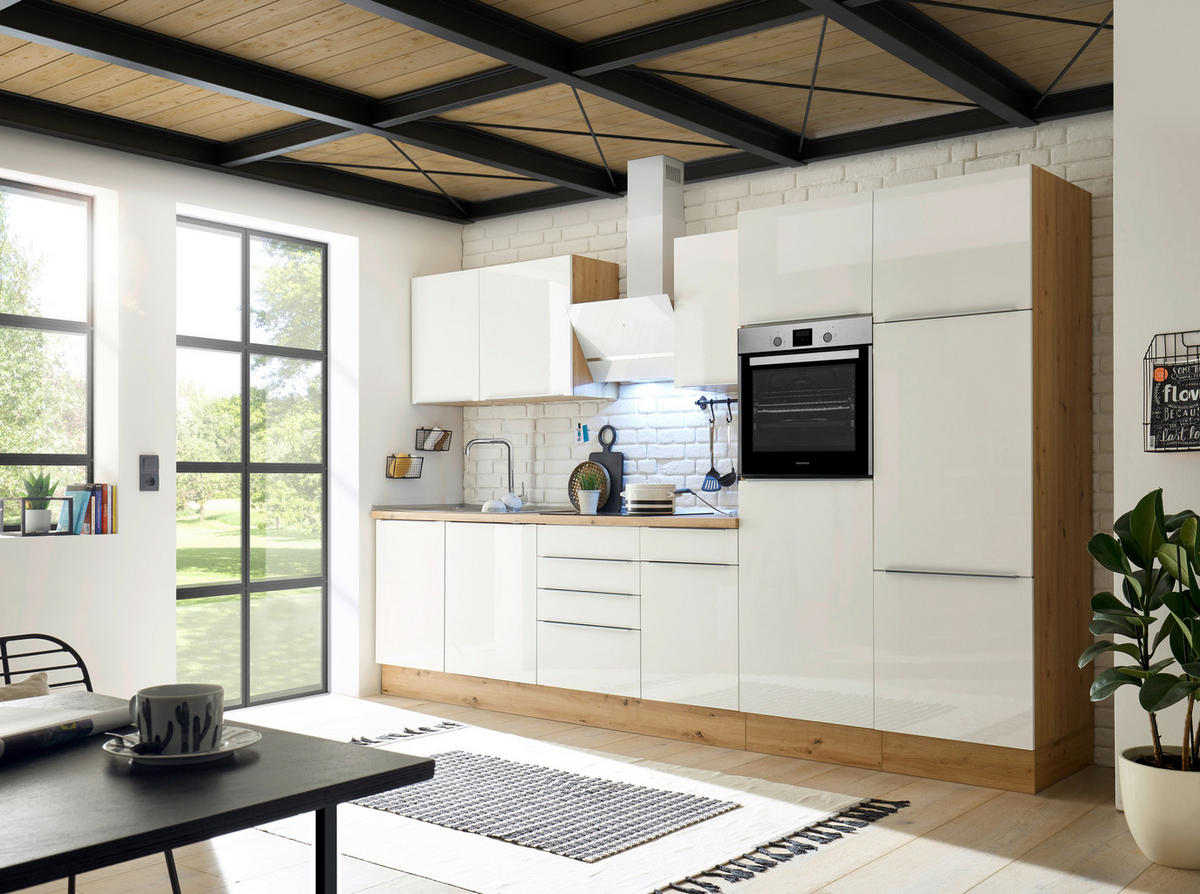 MODULKÖK 340 cm   i ek Artisan, vit högglans  - aluminiumfärg/vit högglans, Lifestyle, trämaterial/plast (340cm) - Respekta