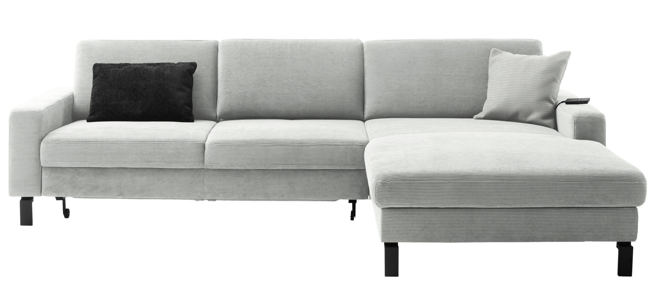 ECKSOFA inkl. Funktion Silberfarben Cord  - Silberfarben/Schwarz, Design, Textil/Metall (298/185-209cm) - Pure Home Lifestyle