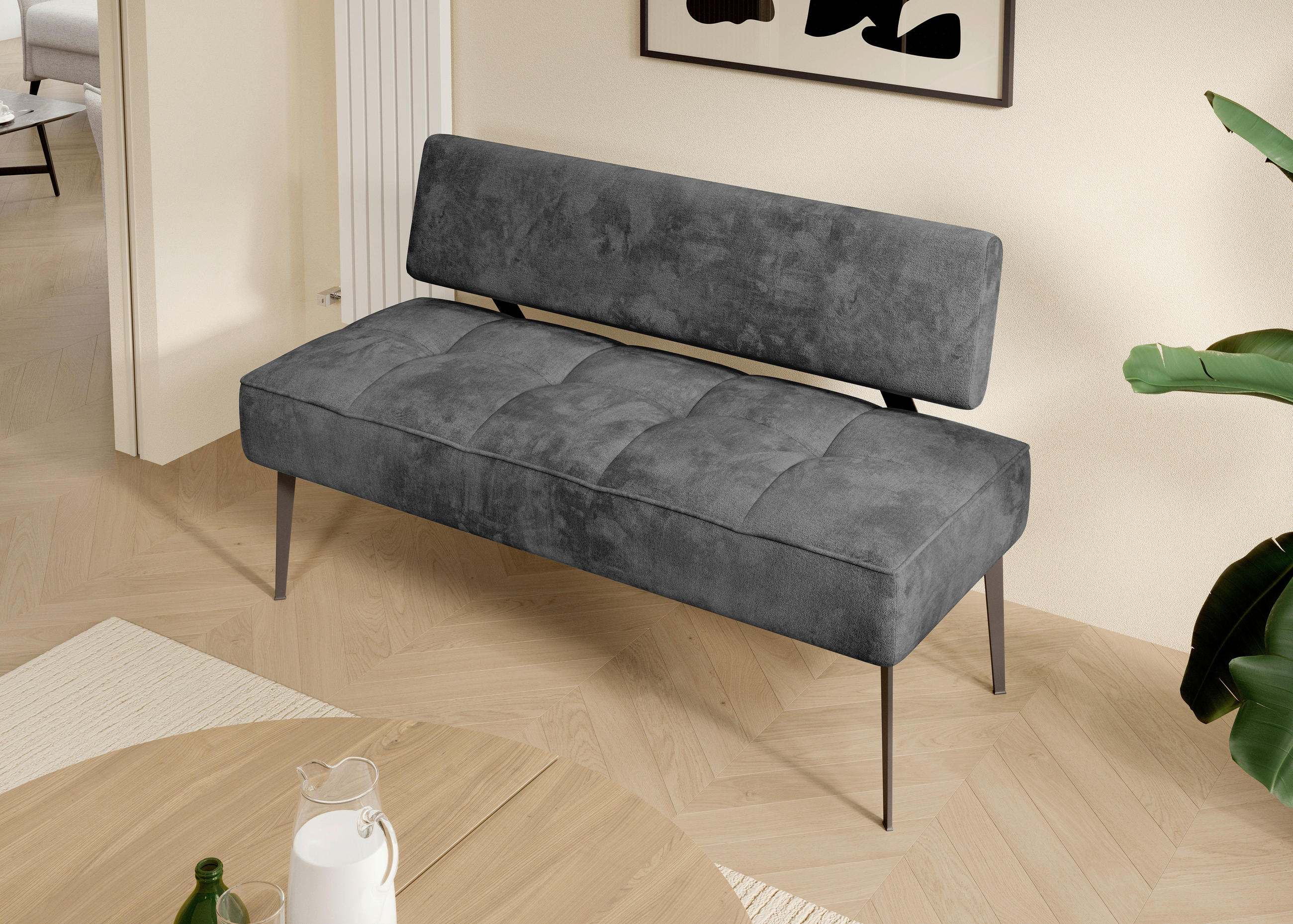 SITZBANK 162/90/65 cm Webstoff Dunkelgrau Metall  - Dunkelgrau/Schwarz, MODERN, Textil/Metall (162/90/65cm) - Welnova