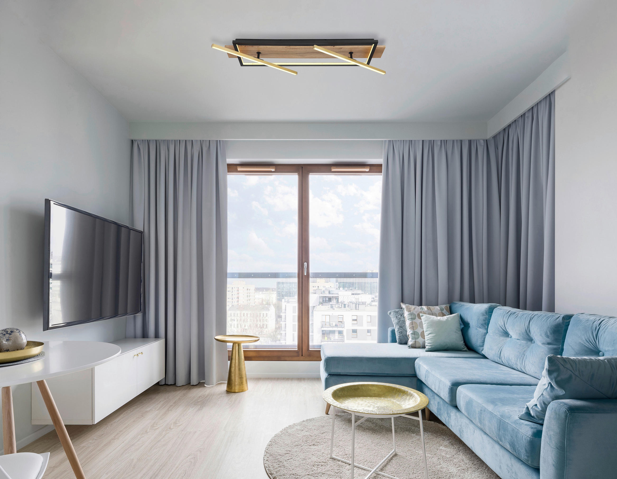 LED-DECKENLEUCHTE 32 W    81,5/40,5/9 cm  - Dunkelbraun/Messingfarben, Design, Holzwerkstoff/Kunststoff (81,5/40,5/9cm) - Globo