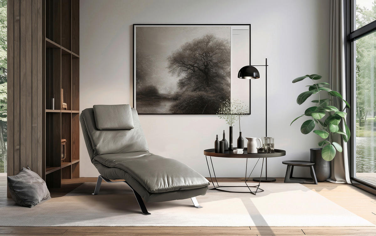 RELAXLIEGE in Echtleder Schlammfarben  - Schlammfarben/Silberfarben, Design, Leder/Metall (65/95/171cm) - Celina Home