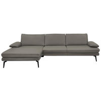 ECKSOFA Beldomo Premium in Echtleder Hellgrau  180/310 cm  - Hellgrau/Schwarz, Design, Leder/Metall (180/310cm) - Dieter Knoll
