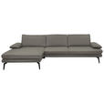 ECKSOFA Beldomo Premium in Echtleder Hellgrau  180/310 cm  - Hellgrau/Schwarz, Design, Leder/Metall (180/310cm) - Dieter Knoll