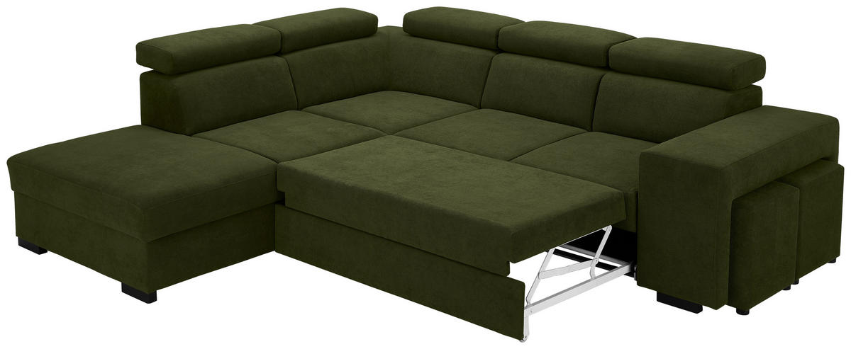 ECKSOFA Dunkelgrün Webstoff  - Dunkelgrün/Schwarz, KONVENTIONELL, Holz/Textil (244/283cm) - Carryhome