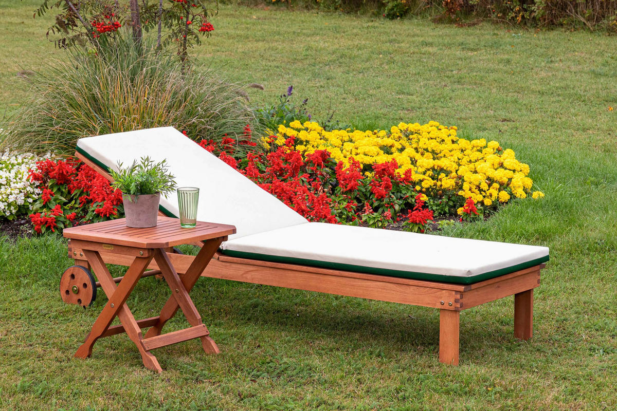 GARTENLIEGE 60/81/200 cm  - Eukalyptusholzfarben/Beige, KONVENTIONELL, Holz/Textil (60/81/200cm) - Gardenson