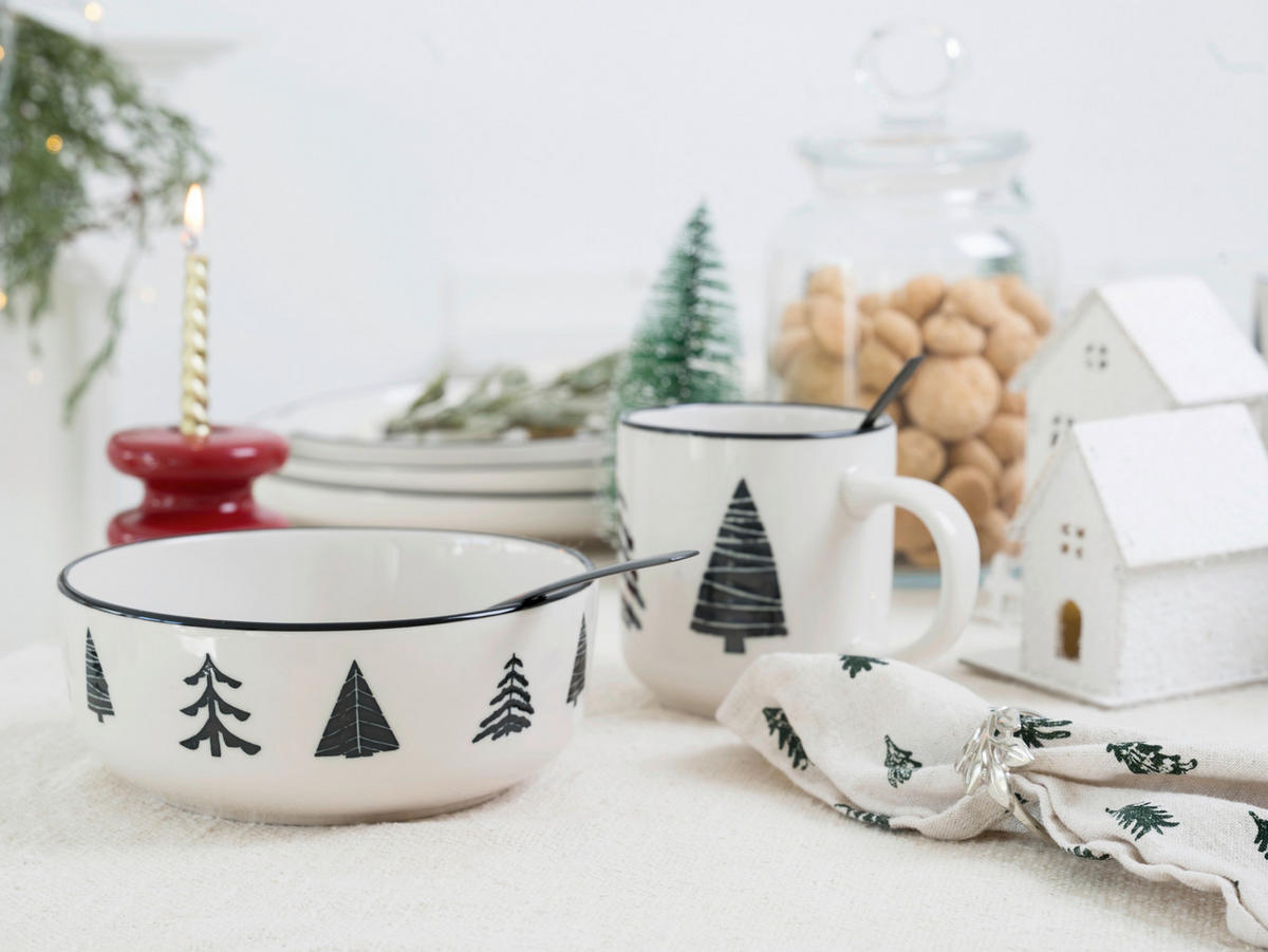 RAŇAJKOVÁ SÚPRAVA Nordic Christmas Black 12-dielne  - čierna/biela, Basics, keramika - Creatable