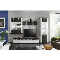 WOHNWAND Manhattan 4-teilig  in Graphitfarben, Weiß  312,7/206,6/50 cm  - Schwarz/Graphitfarben, Design, Glas/Holzwerkstoff (312,7/206,6/50cm) - Xora