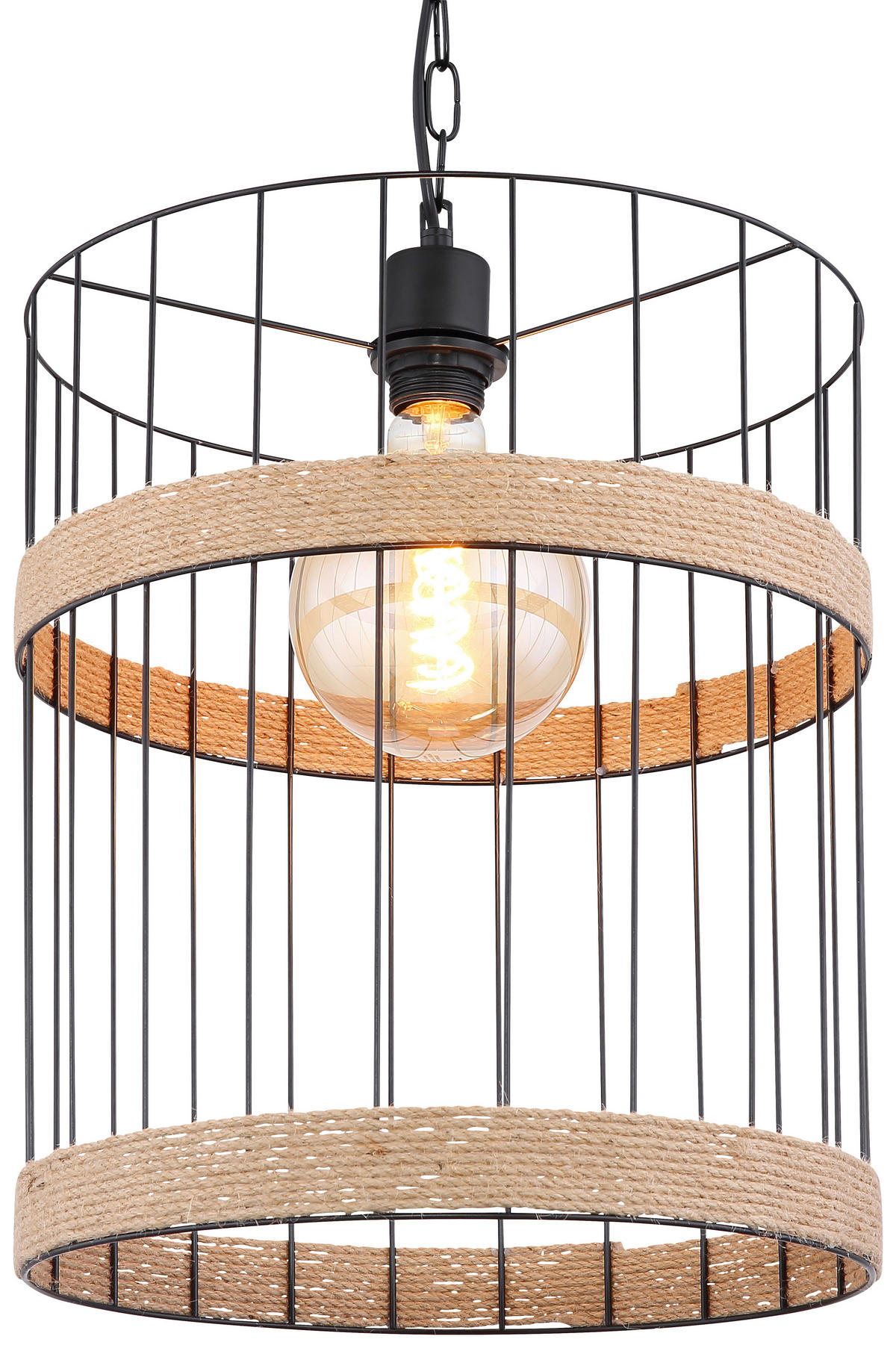 HÄNGELEUCHTE 35/145 cm    - Schwarz/Braun, Natur, Naturmaterialien/Metall (35/145cm) - Globo