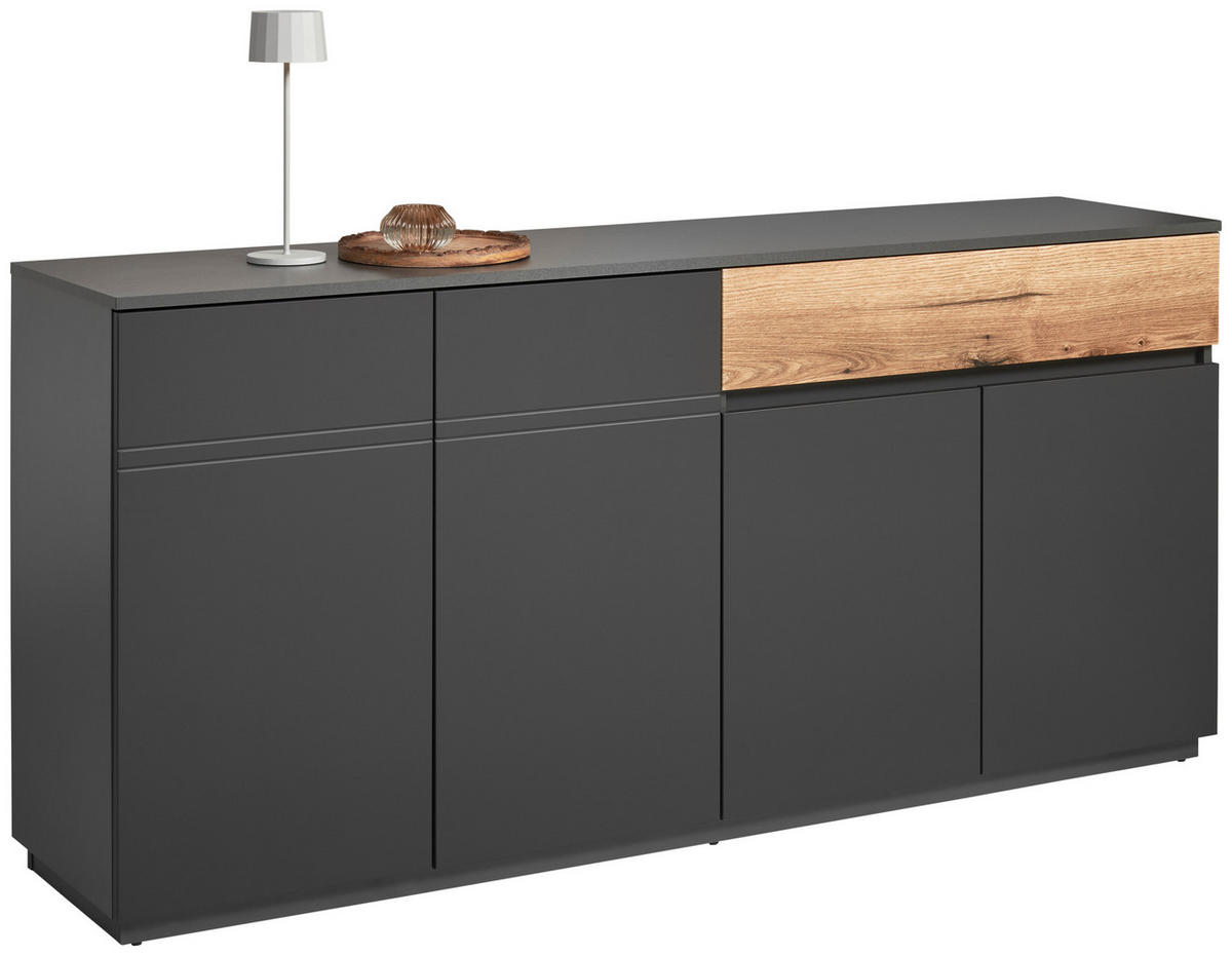 SIDEBOARD 180/85/42 cm couleur graphite, couleur de chêne  - couleur graphite/couleur de chêne, Konventionell, matériau de bois (180/85/42cm) - Carryhome