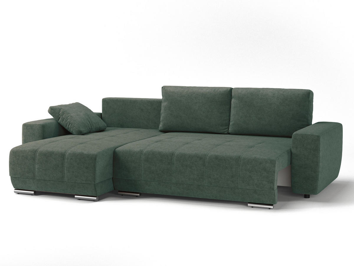 ECKSOFA LOPEZ in Flachgewebe Dunkelgrün  - Dunkelgrün/Silberfarben, Design, Kunststoff/Textil (190/296cm) - MID.YOU