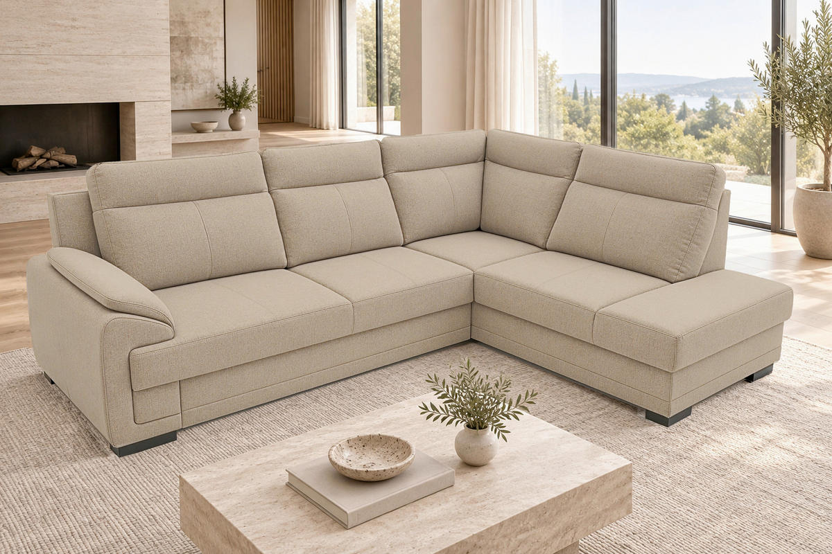 ECKSOFA ALTONA in Flachgewebe Cappuccino  - Schwarz/Cappuccino, Basics, Holz/Holzwerkstoff (272/207cm) - MID.YOU