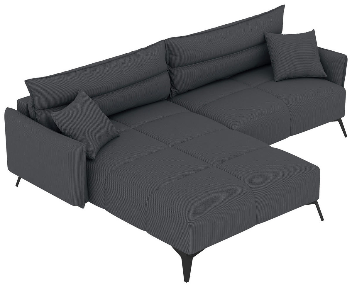 ECKSOFA in Cord Dunkelgrau  180/253 cm  - Dunkelgrau/Schwarz, KONVENTIONELL, Textil/Metall (180/253cm) - Carryhome