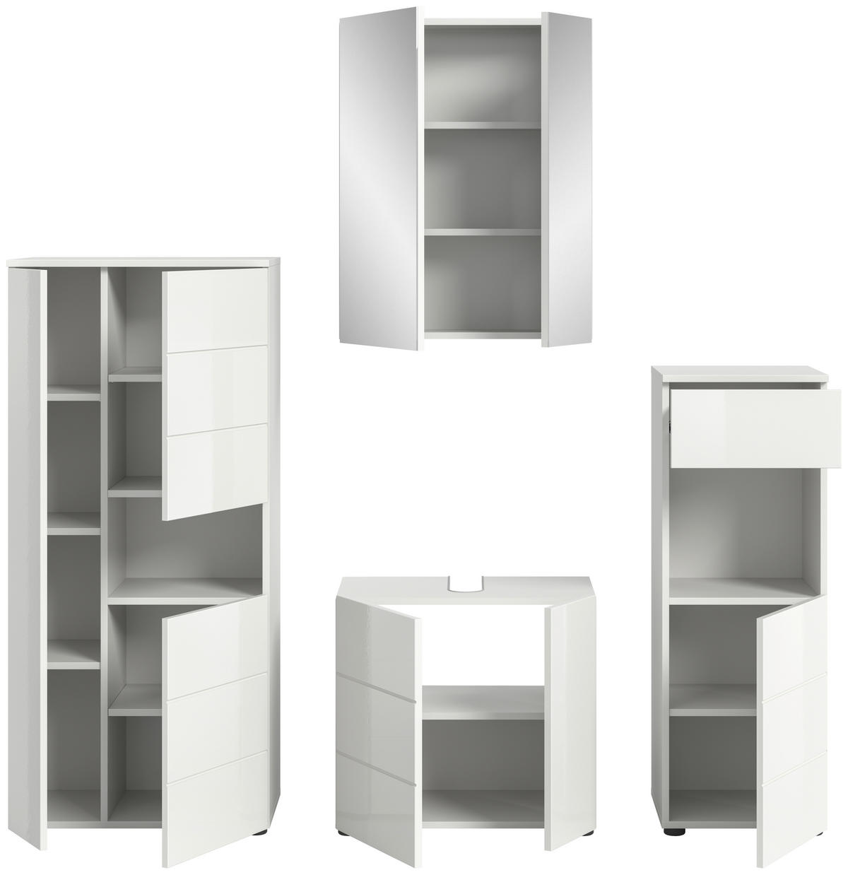 BADEZIMMER 4-teilig  in 158 cm  - Weiß Hochglanz/Schwarz, MODERN, Holzwerkstoff/Kunststoff (158cm) - MID.YOU