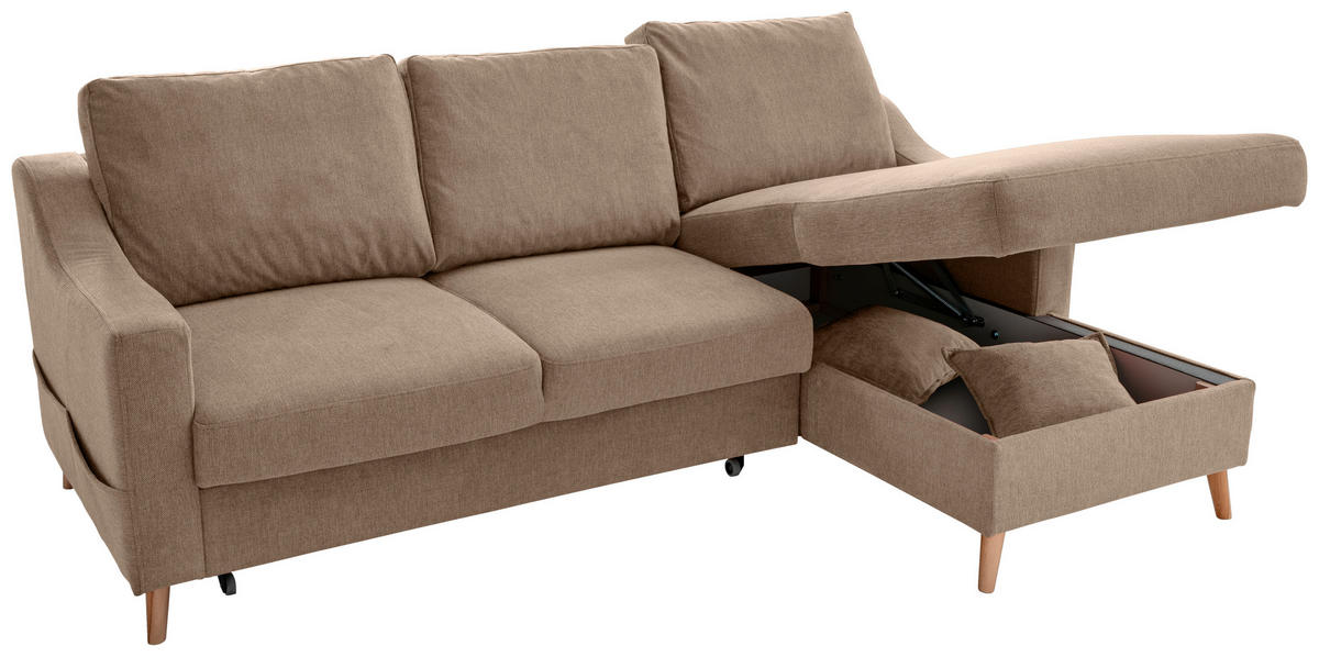 ECKSOFA in Chenille Hellbraun  - Hellbraun/Naturfarben, MODERN, Holz/Textil (228/150cm) - Livetastic
