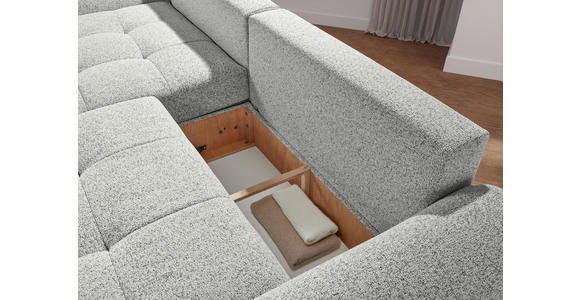 Ecksofa mit Funktion Creme Flachgewebe Zierkissen, Rückenkissen, Bettkasten, Schlaffunktion, Rücken echt, Liegefläche im Originalstoff  - Creme/Schwarz, KONVENTIONELL, Kunststoff/Textil (190/277cm) - Carryhome