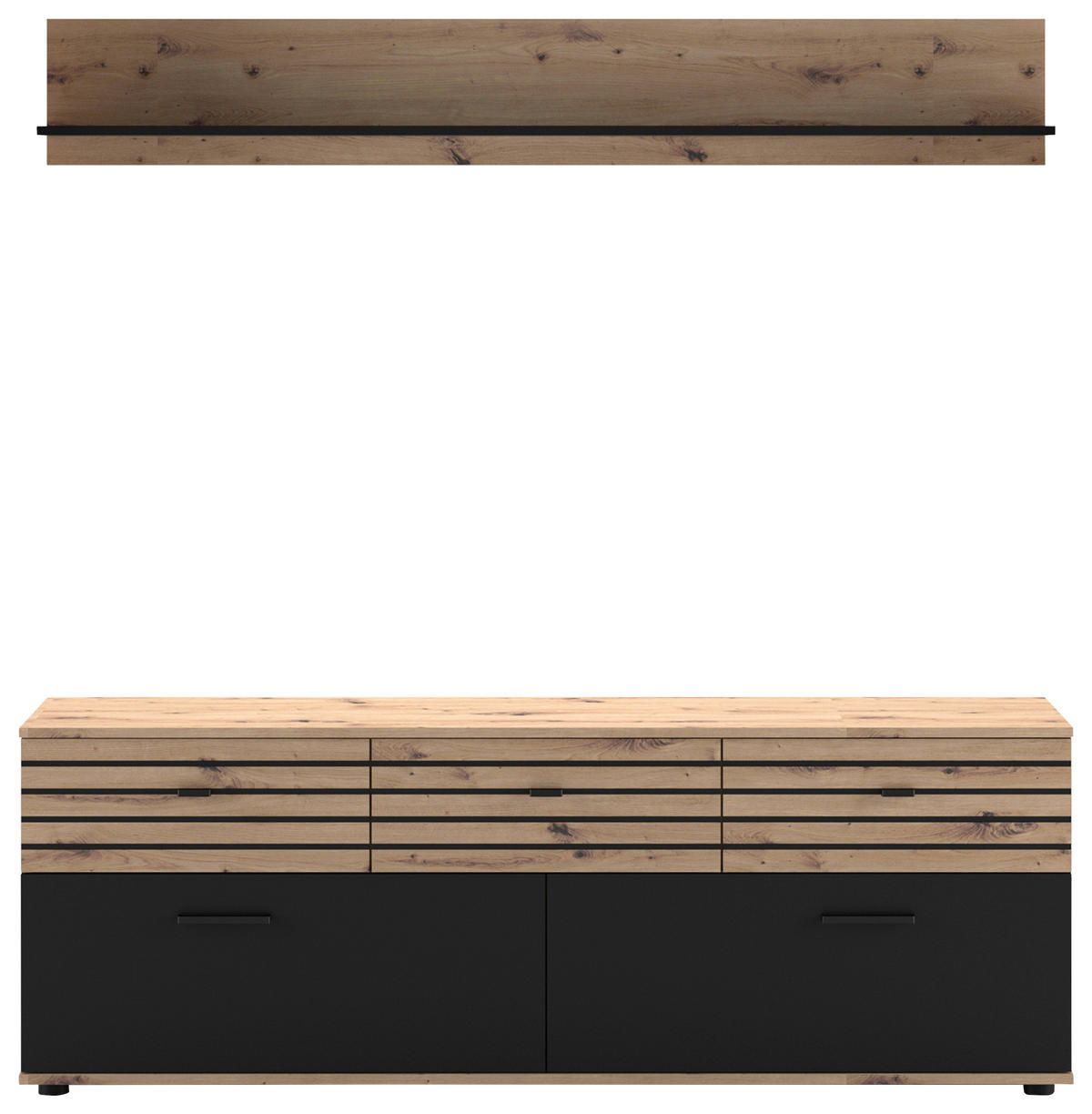WOHNWAND  in Schwarz, Eiche Artisan  168/175/38 cm  - Schwarz/Eiche Artisan, KONVENTIONELL, Holzwerkstoff/Kunststoff (168/175/38cm) - Carryhome