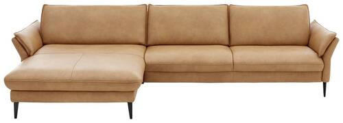 ECKSOFA Dunkelgelb Echtleder  - Dunkelgelb/Schwarz, Design, Leder/Metall (172/334cm) - Hukla