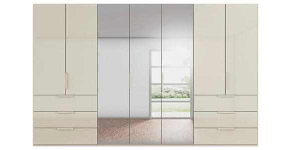 DREHTÜRENSCHRANK 350/235/61 cm,  in Champagner, 7-türig  - Champagner, Basics, Glas/Holzwerkstoff (350/235/61cm) - Novel