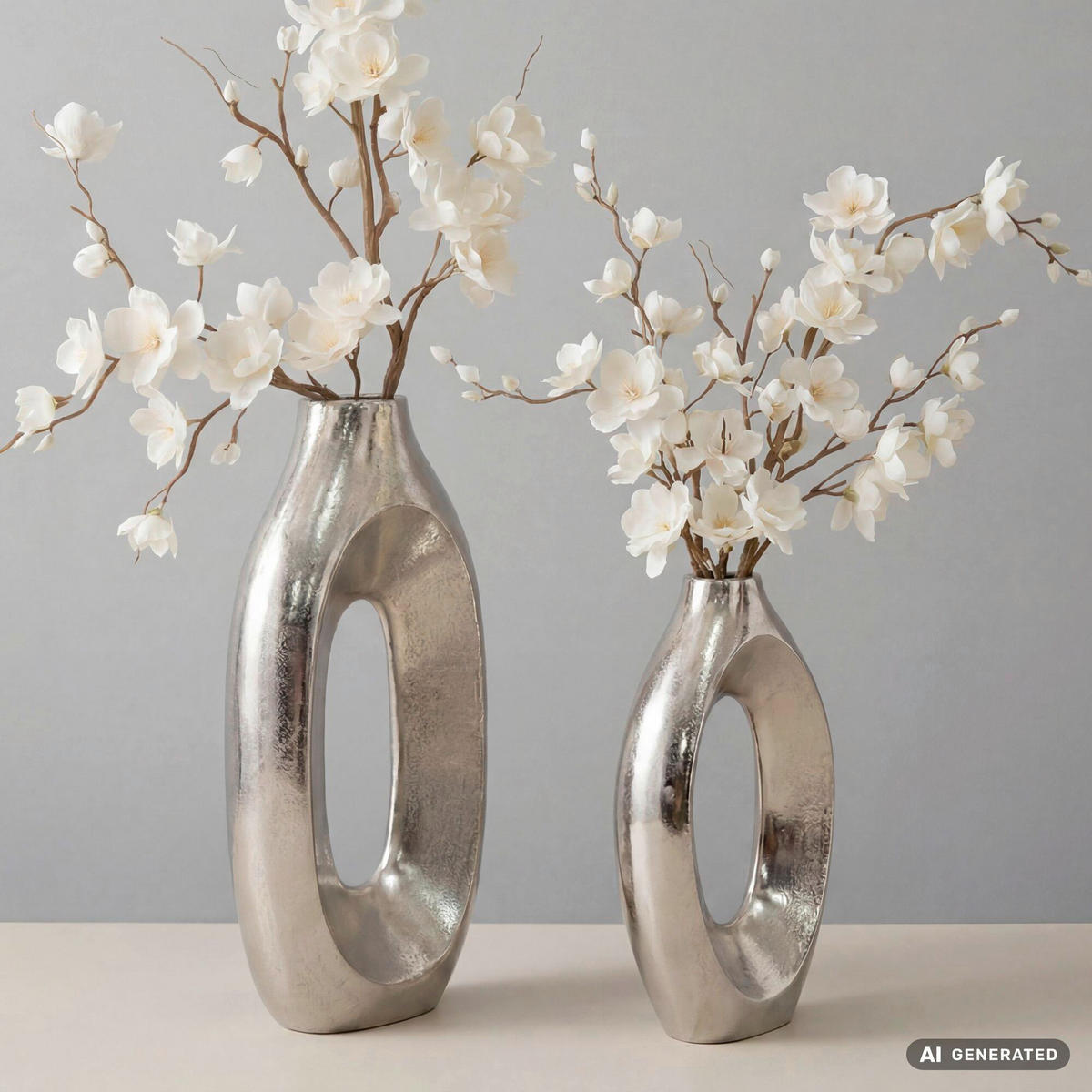 DEKOVASE  - Silberfarben, Design, Metall (20,5/40/7,5cm) - Livetastic