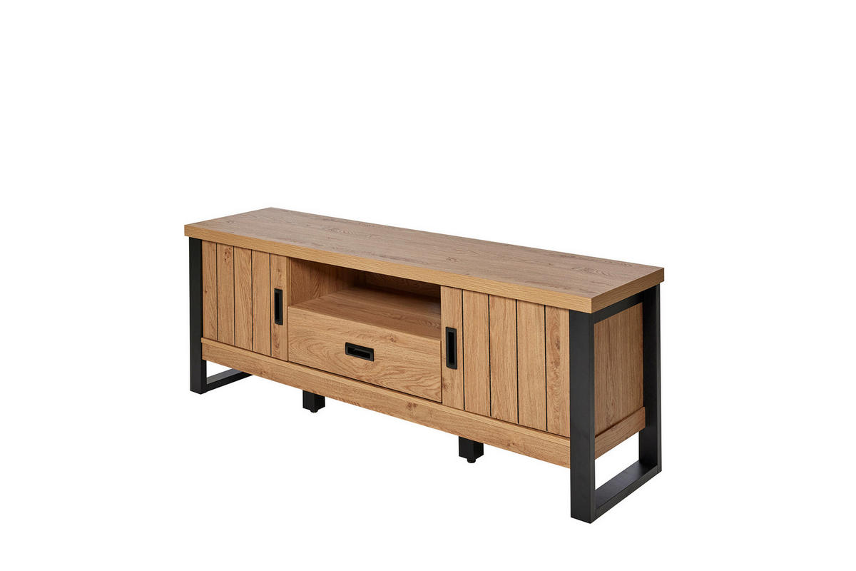 TV-ELEMENT Holzwerkstoff Schwarz, Eichefarben  - Eichefarben/Schwarz, KONVENTIONELL, Holzwerkstoff/Metall (153,4/55/39cm) - MID.YOU