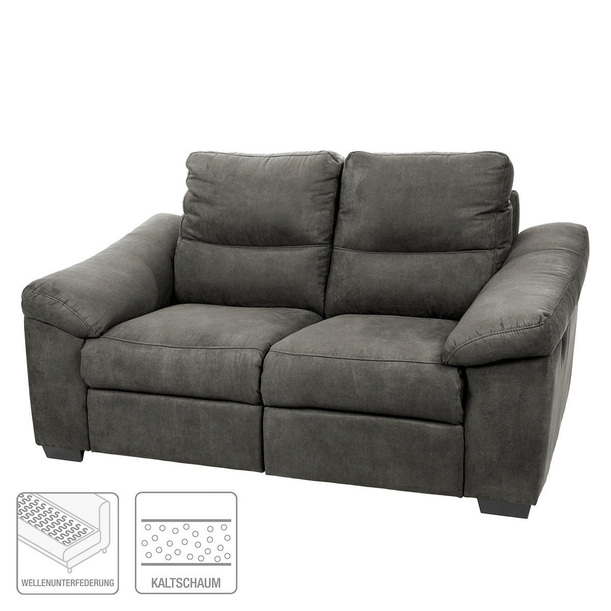 2-SITZER-SOFA HAMPTON in Flachgewebe Anthrazit Landhaus  - Anthrazit/Schwarz, Design, Holz/Textil (174/97/97cm) - Livetastic