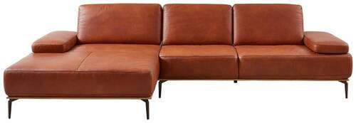 ECKSOFA Braun Echtleder - Bronzefarben/Braun, Design, Leder/Metall (176/314cm) - Valnatura