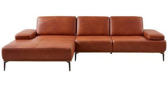 ECKSOFA in Echtleder Braun  - Bronzefarben/Braun, Design, Leder/Metall (176/298cm) - Valnatura